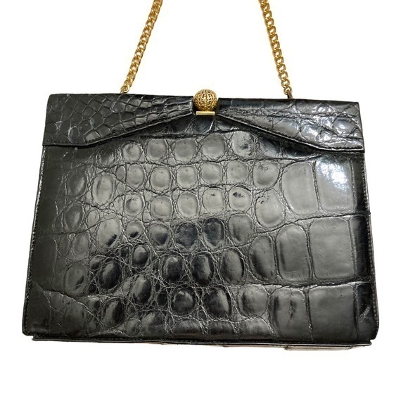 Vintage Rare Black Crocodile Leather Purse Bag Made In France